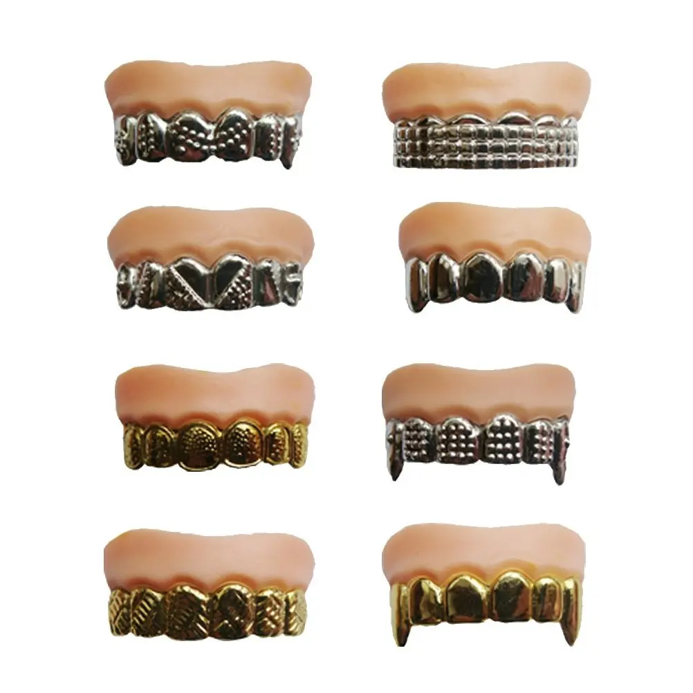 8Pcs Random Pattern Fake Teeth Funny Ugly Dentures for Halloween Party Decor Masquerade Gag Prop Halloween Fake Teeth
