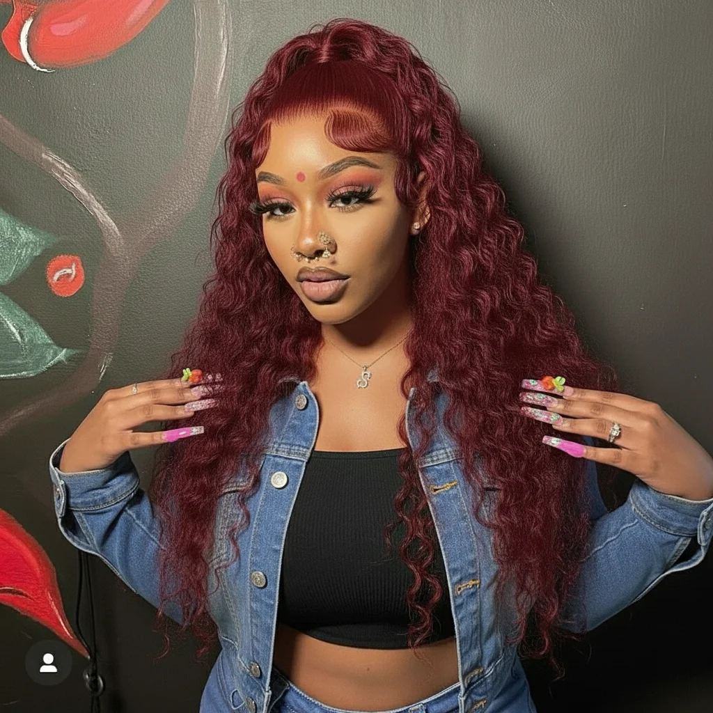 30 Inch Burgundy Deep Wave Wig 13x4 Hd Lace Frontal Human Hair for Women 99J Red Colored 13x6 Transparent Lace Front Curly Wigs