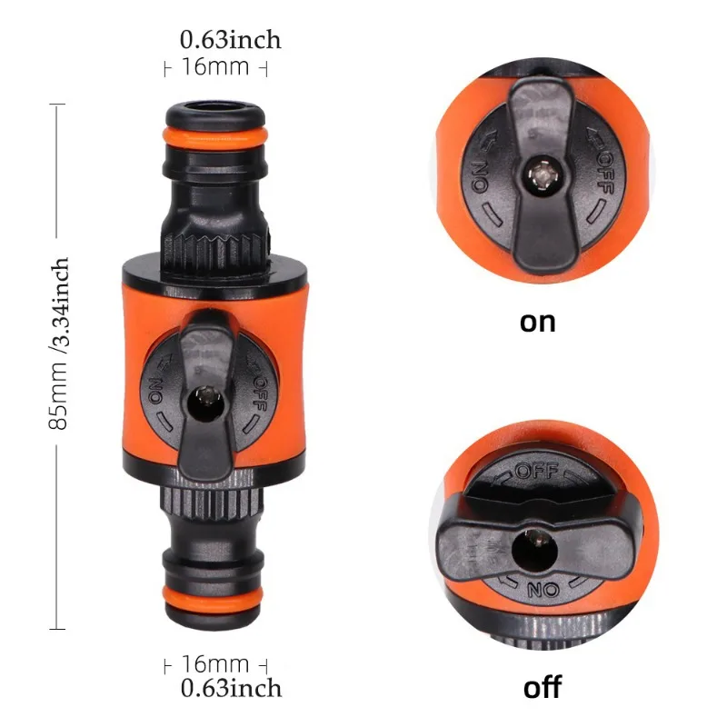 1PC 16MM Equal Garden Hose Shut Off Valve Fitting Plastic Tubing Tap Adapter Quick Joint for Watering Irrigation Car Wash