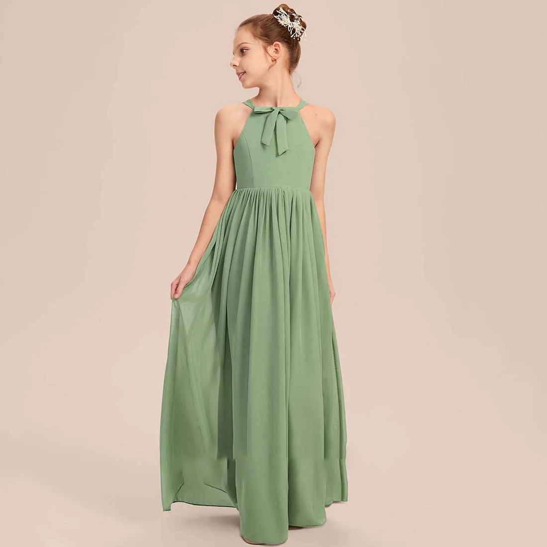 YZYmanualroom Chiffon Junior Bridesmaid Dress A-line Cold Shoulder Floor-Length 2-15T