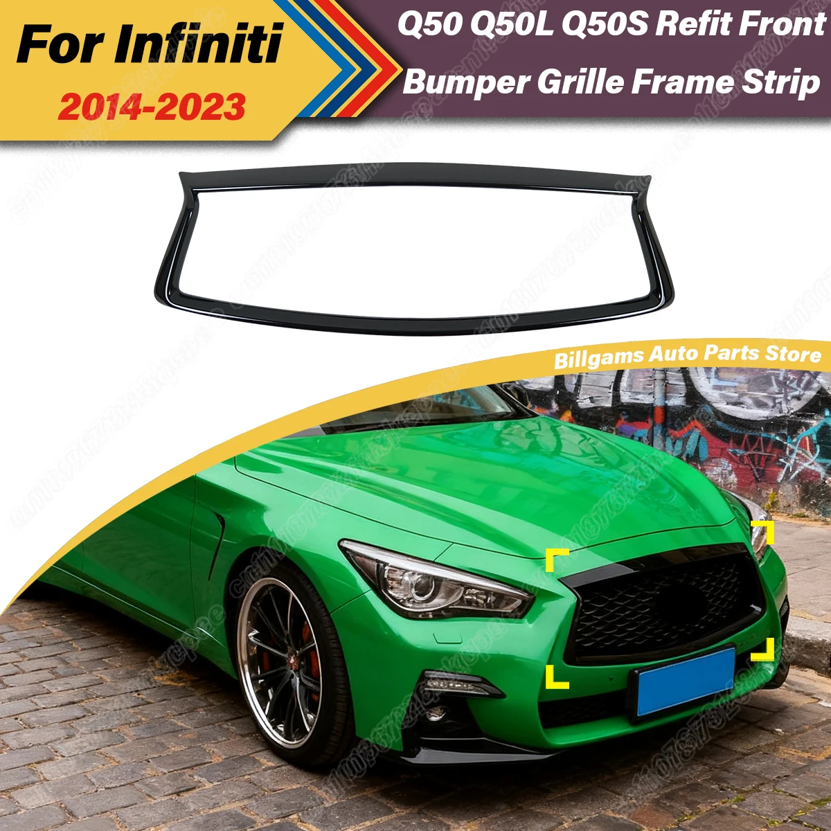 

For Infiniti Q50 Q50L Q50S 2014 2015 2016 2017 2018 2019 2020 2021 2022 2023 Car Front Air Intake Grille Frame Strip Body Kit