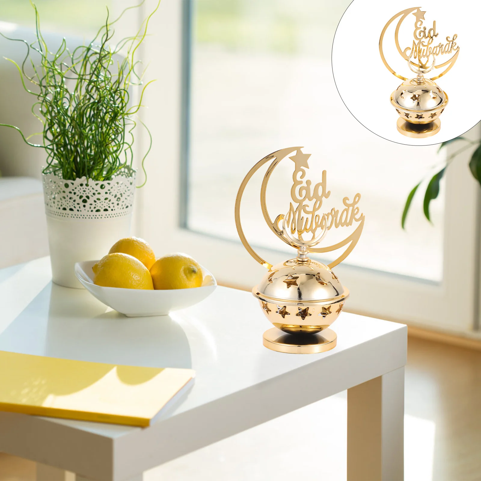 

Metal Holder For Desk Hollow Out Eid Mubarak Decor Tealight Stand Desktop Ornament Wedding Party Table Centerpiece