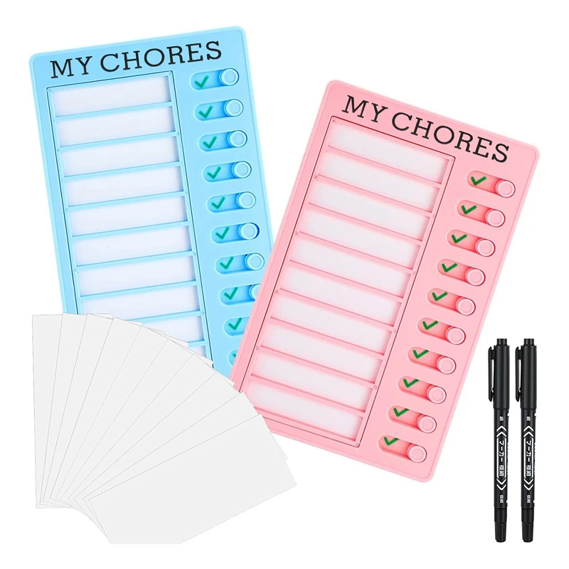 2 ชิ้น Chore List Checklist Board พลาสติกที่ถอดออกได้ RV Checklist Board 10 การ์ดและ 2 เครื่องหมายสีดําสําหรับผู้ใหญ่