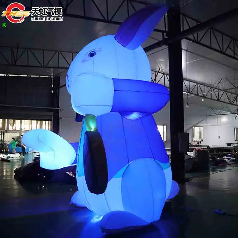 Fast Ship 6m-19ft Giant Lighting Bunny Model for Easter Commercial Inflatable Rabbit With Clock Stage Decoration Animal Models