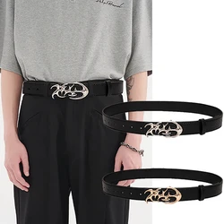Men's Special Shaped Buckle Pu Leather Trendy Cool Jeans Belt Smooth Buckle Casual Bussiness Belt Ideal Choice for Gifts