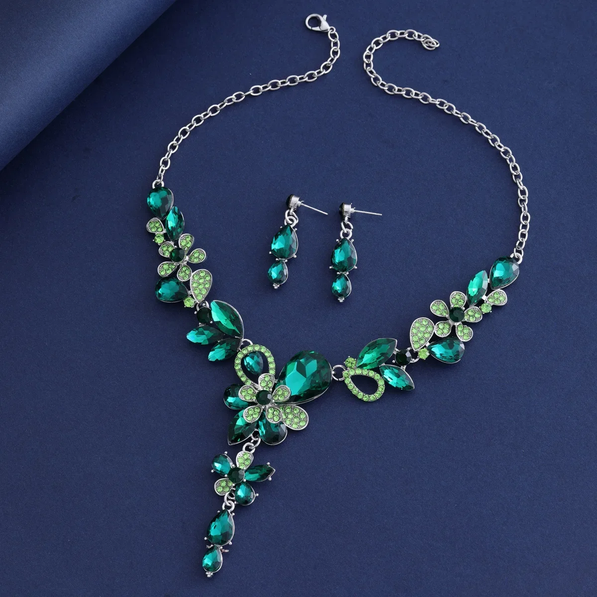 Azul elegante waterdrop strass pingente colar brincos de casamento conjunto de jóias de noiva banquete de casamento festa presente do feriado