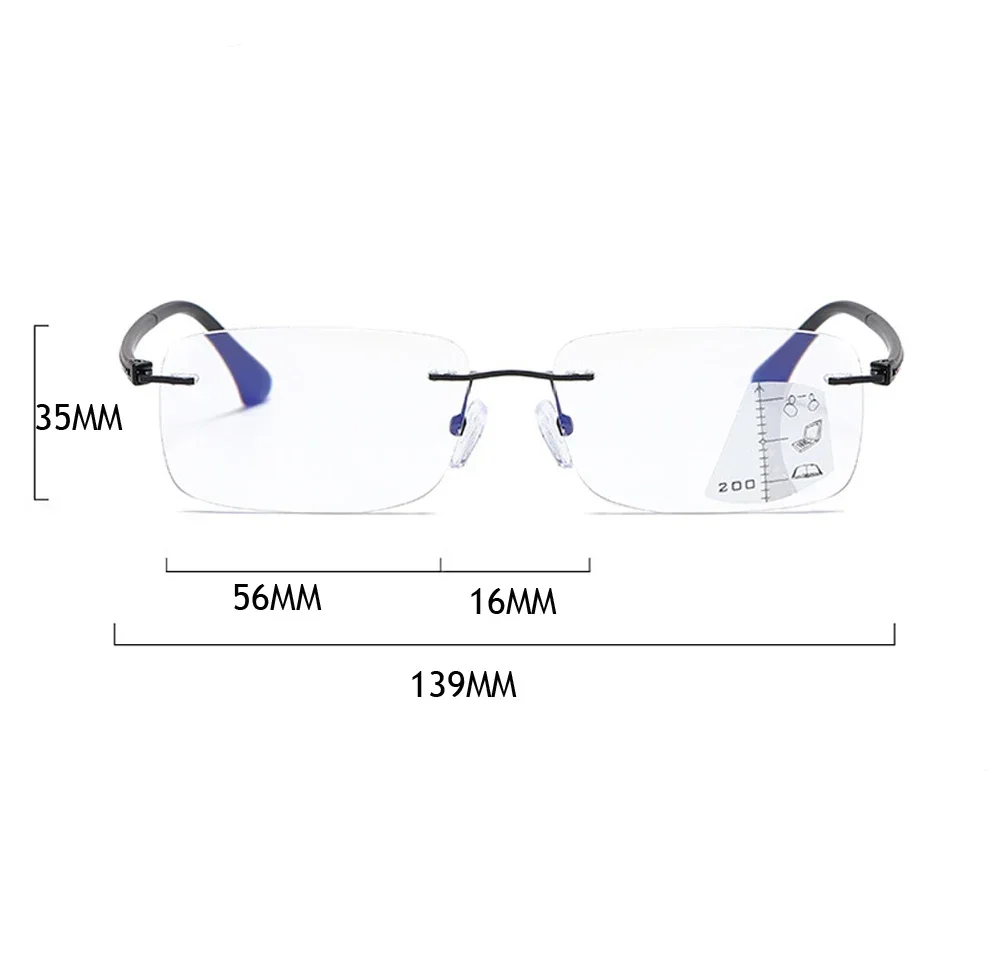 Progressive Multifocus Reading Glasses Women Men See Near and Far Ultralight Rimless Resin Frame Anti Blu Anti Fatigue  1 2 to 4