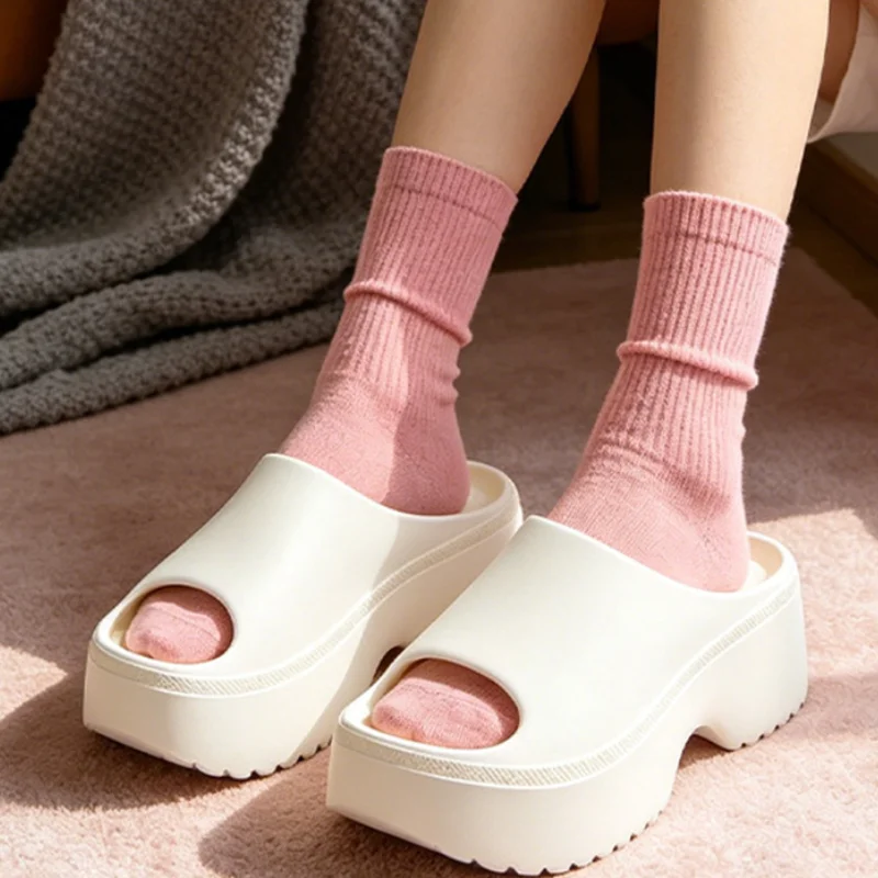 Thick Bottom Eva Slippers for Women Summer 2026 Solid Color Wedge Heel Beach Sandals Woman's Soft Lightweight Platform Slippers