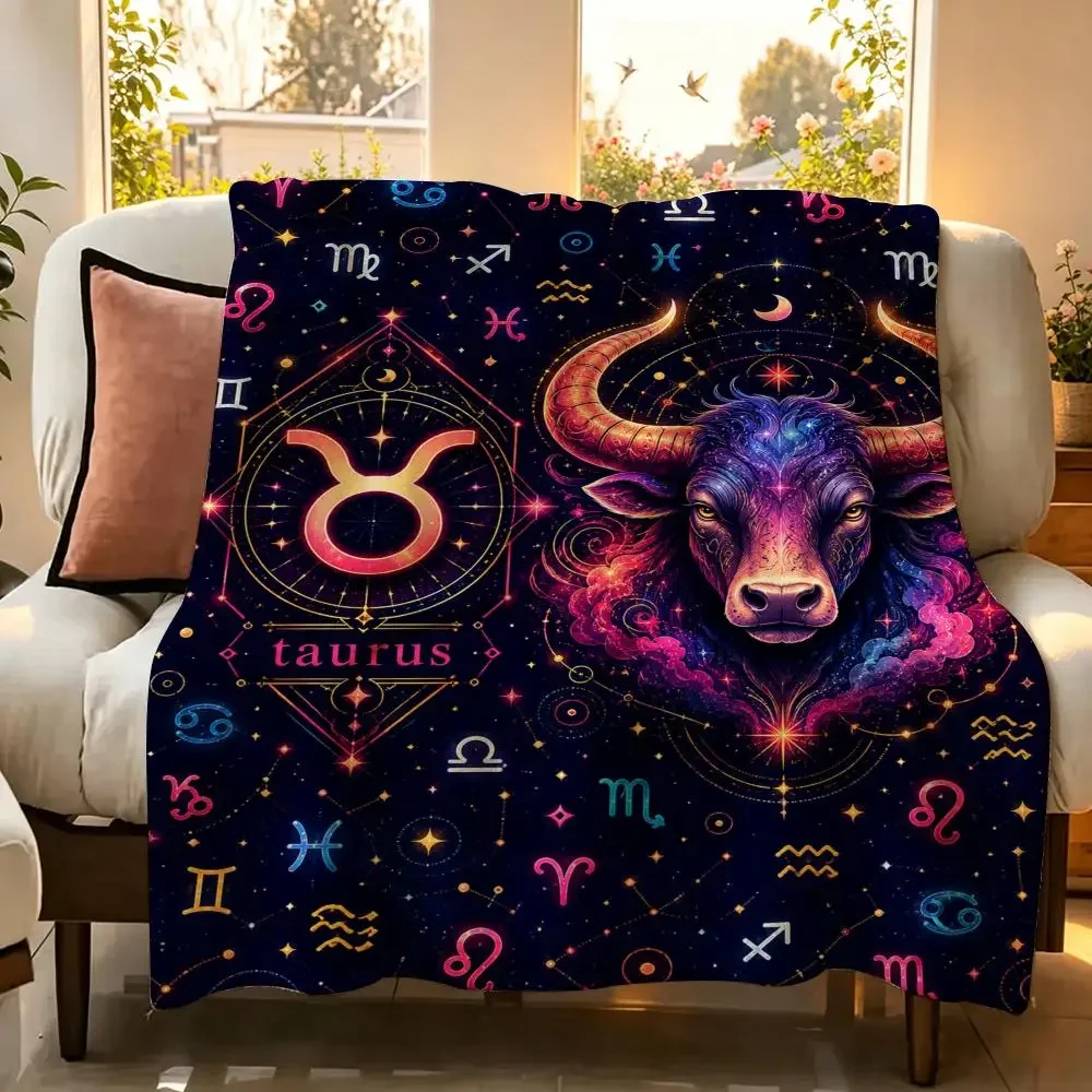 Mystical Zodiac Signs Throw Flannel Throw Blanket Suitable warm for Sofa、Living Room、Bedroom soft