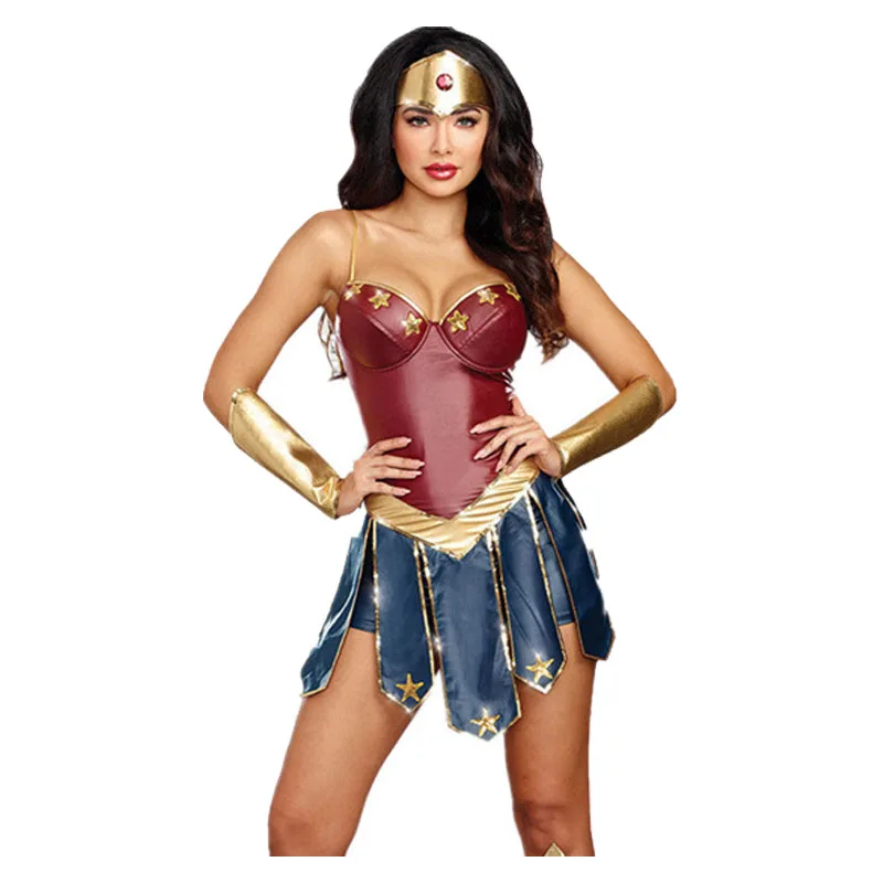 Costume Wonder Woman Smile Man pour femme, robe corset, Halloween Cosplay, carnaval