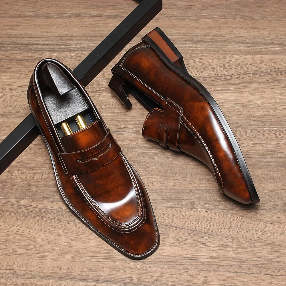 Men's Leather Slip on Shoes Business Man Flat Classic Men Dress Shoes Cow Leather Italian Formal Oxford Shoes Zapatillas Hombre