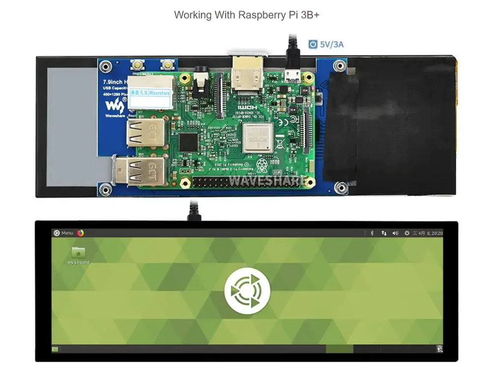 Picture 6: Waveshare 7.9inch Capacitive Touch Screen LCD, 400*1280, HDMI-compatible, IPS,   Temp Monitor Display for Raspberry Pi 5/4B/3B