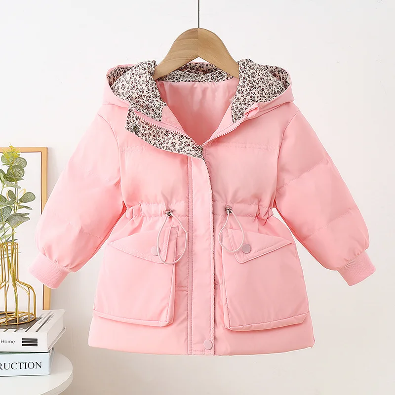 

2-7 Years Autumn Winter Girls Jacket Duck Down Warm Fashion Baby Girls Coat Hooded Zipper Outerwear Birthday Gift Kids Clothes