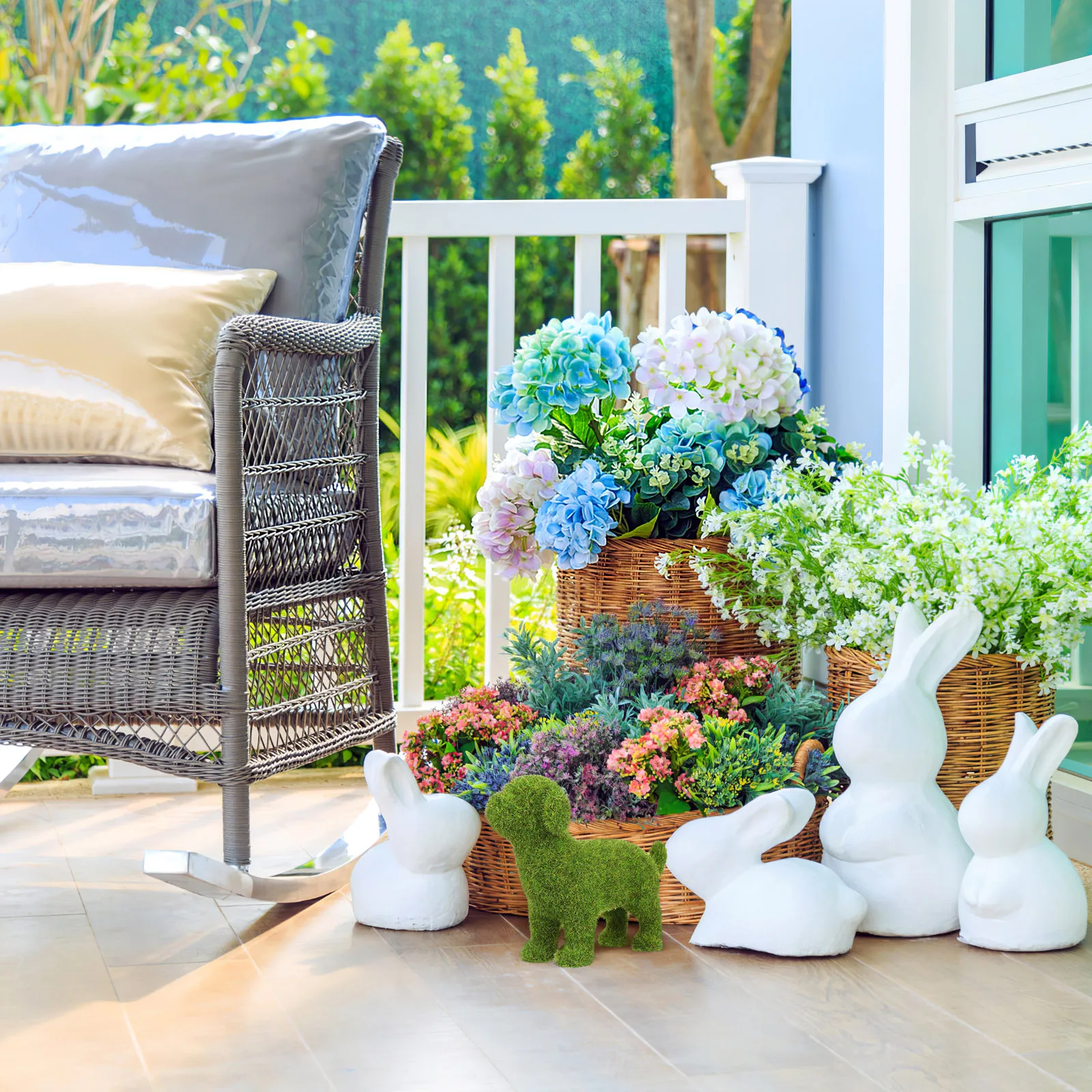 

Simulated Puppy naments Flocking Dog Decor Green Topiary Outdoor Garden Statue Realistic Animal Sculpture Home Decoration