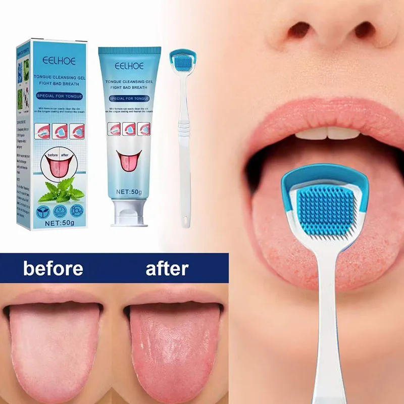 

New Tongue Cleaning Gel with Brush Tongue Cleaning Oral Care Remove Oral Odor Fresh Breath 50g