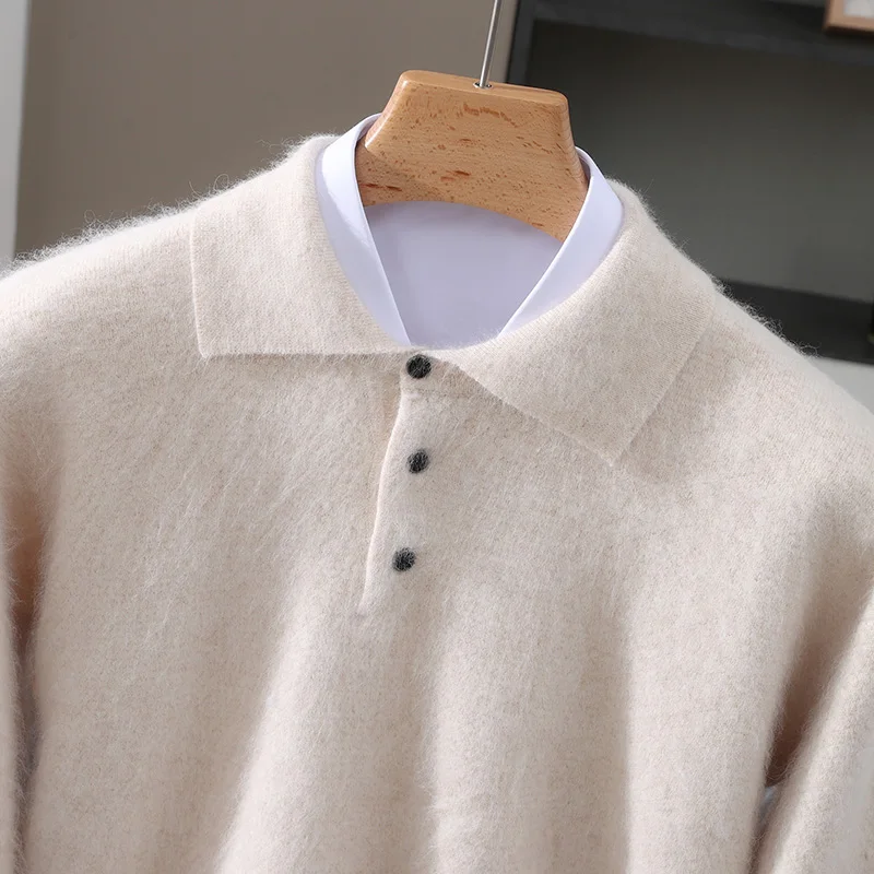Autumn And Winter Napping Fashion Men's Mink Wool Sweater POLO Collar Business Temperament Bottoming Knitted Sweater