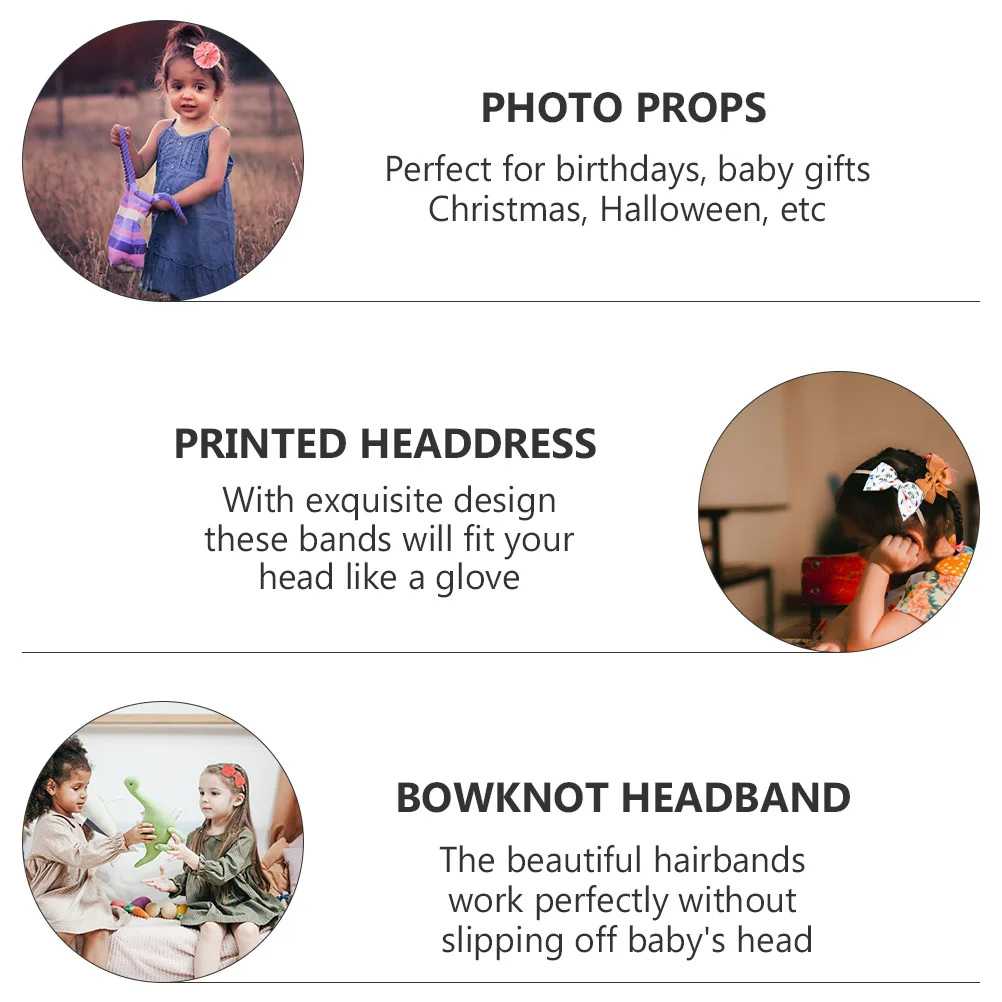 

10 pcs 1 Set Printed Hairbands Bowknot Baby Headbands Assorted Colors Children Headdress Decorative Headwear For Birthday