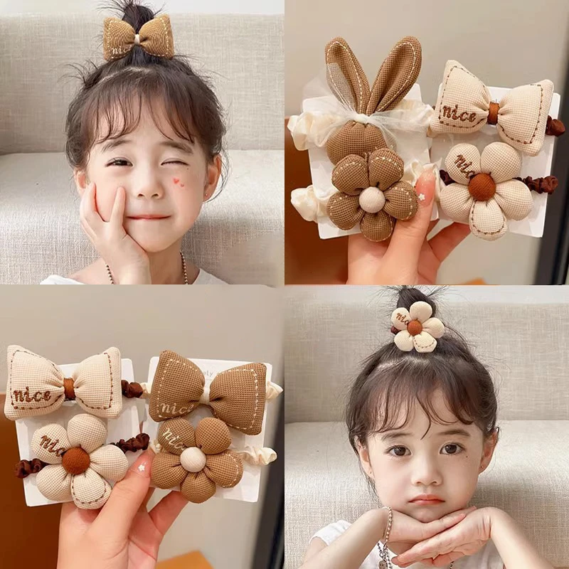 Korean Style Girls Flower Elastic Hairbands Children Sweet Hair Ties Fashion Rubber Bands Bowknot Hair Bands Hair Accessories