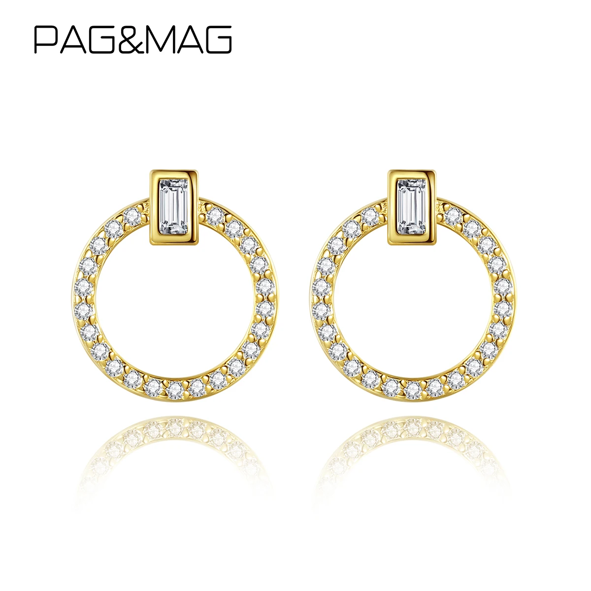 

PAG&MAG 925 Sterling Silver Round Stud Earrings Cute Trendy Zircon Geometric 14K Gold Ear Ring For Girls Fine Jewelry 2023 Gift