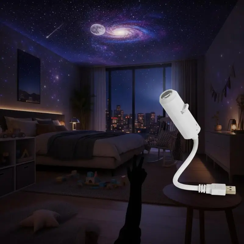 360 Rotatable Gooseneck Planet Projection Lamp USB Starry Galaxy Night Light With 3/6/12/24Pcs Film Slides for Bedroom Room Dec