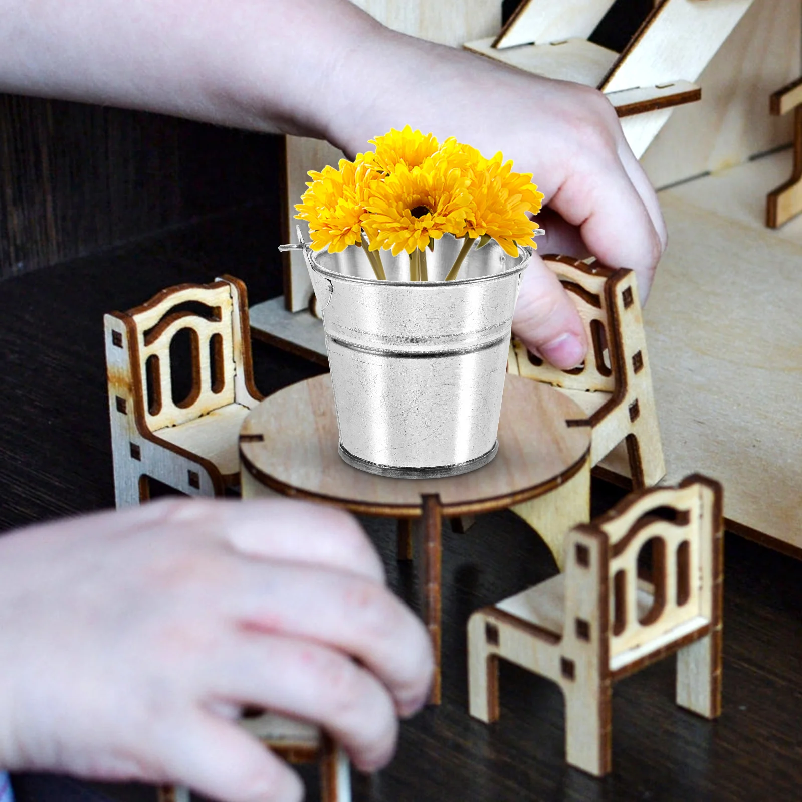 

6pcs Miniature Buckets Micro Landscape Decorative Metal Bucket For Party Favors Holder Small Metal Buckets Kitchen Bar Tools