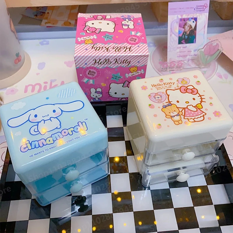 Anime Hellos Kittys Drawer Storage Box Large Capacity Desktop Mini Jewelry Box Children's Double-layer Storage Box Birthday Gift