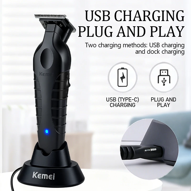 Kemei Electric Hair Clipper with Base Electric Thruster Charging USB Oil Head Carving Hair Clipper for Hair Salon