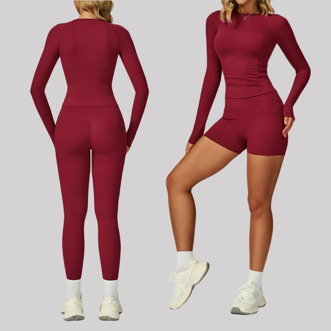 

Seamless Yoga Set Sports Fitness High Waist Peach Hip Nude Slim Pants Long Sleeve Women Tight Outdoor Running Shorts Yoga Suit