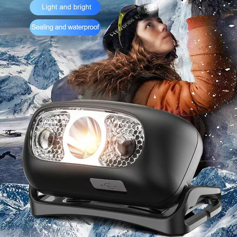 1PC USB Rechargeable Headlight Motion Sensor Bright LED Running Fishing Headlight