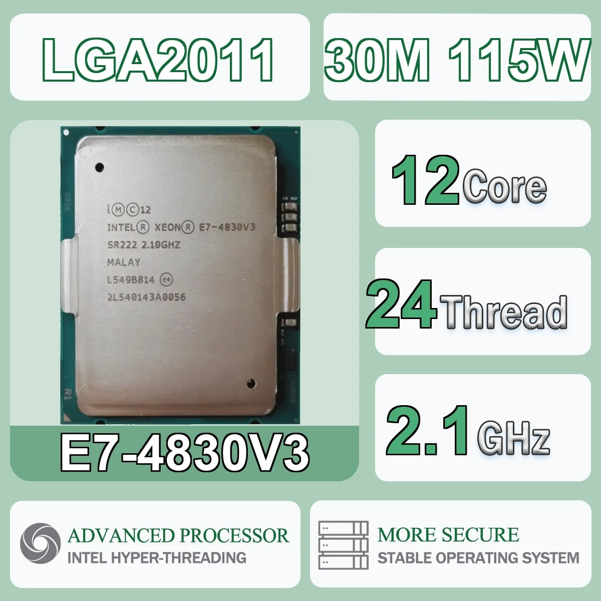 Processador Intel Xeon E7-4830V3 12 Núcleos 24 Threads 2.1GHz 115W 30MB Cache 22nm LGA 2011 SR222 DDR4-1333/1600/1866 DDR3-1066/1333/1600 MHz
