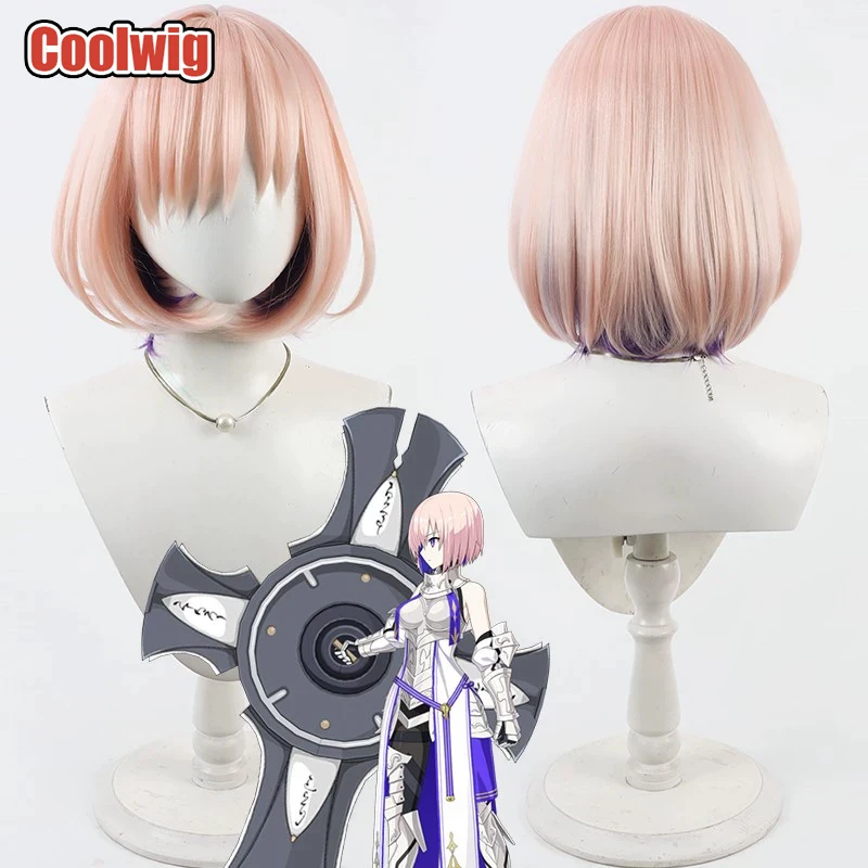 Coolwig Synthetic Hair Mash Kyrielight Cosplay Wigs Fate FGO Mash Kyrielight 30cm Orange Pink Mixed Purple Wig Heat Resistant