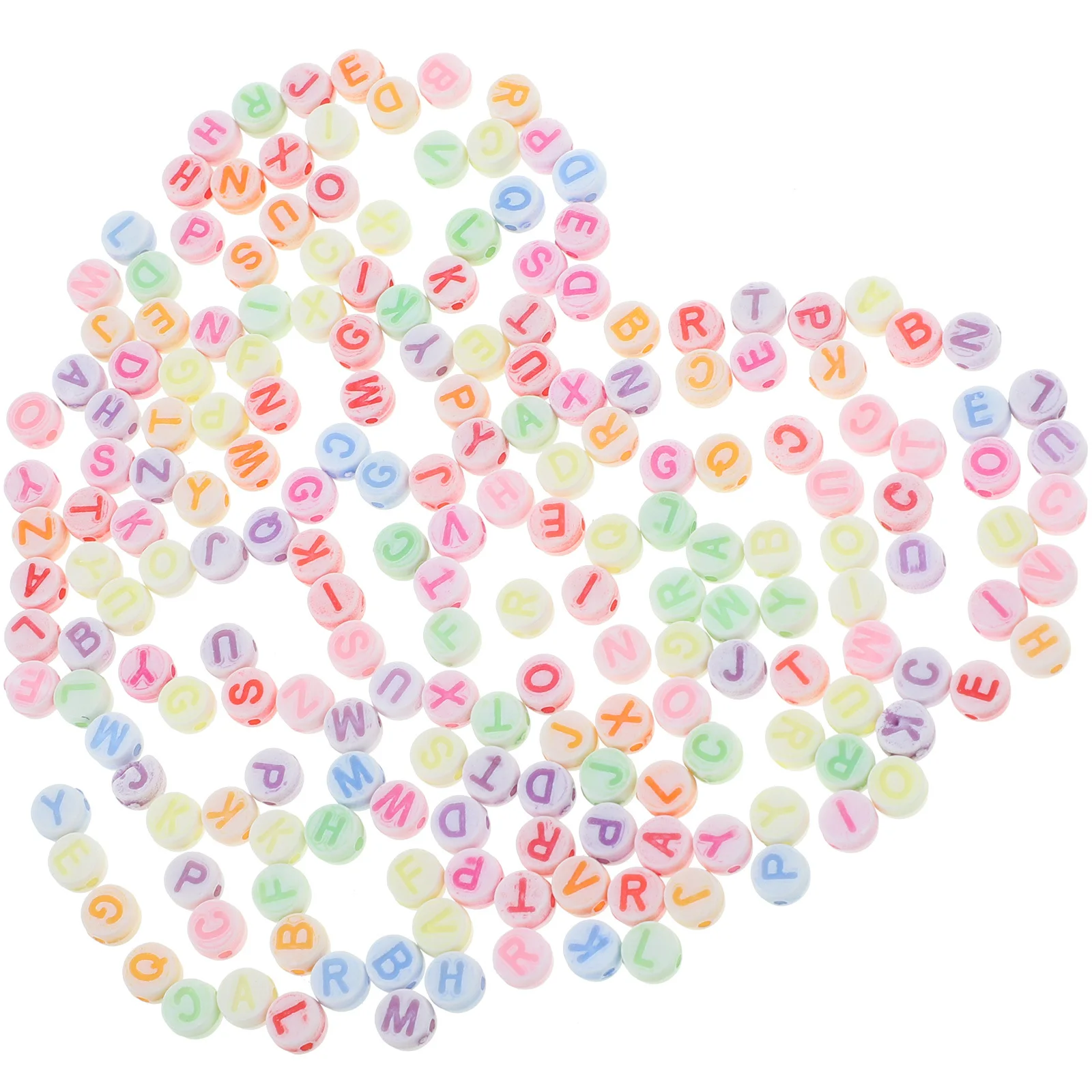 200 peças contas de letras redondas 7mm de diâmetro multicolorido acrílico dupla face esculpida espaçadores do alfabeto para artesanato de joias diy