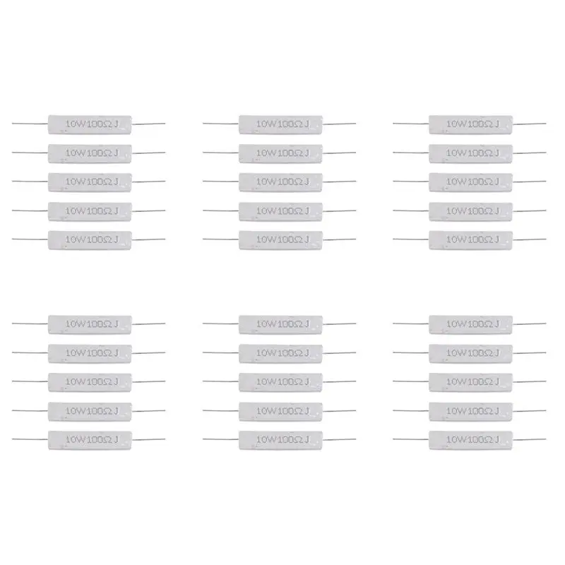 A93E-30 Pcs 10W Watt 100 Ohm 5% Axial Wirewound Cement Resistors