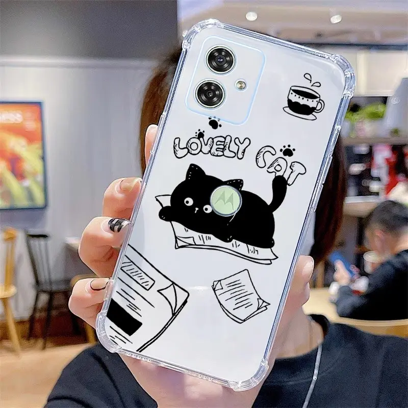 G54 Naughty Cat Transparent Phone Case For Motorola Moto G54 G42 G24 G53 G84 G52 G82 G8 G73 G72 G32 G9Plus G14 G13 G20 G30 Cover