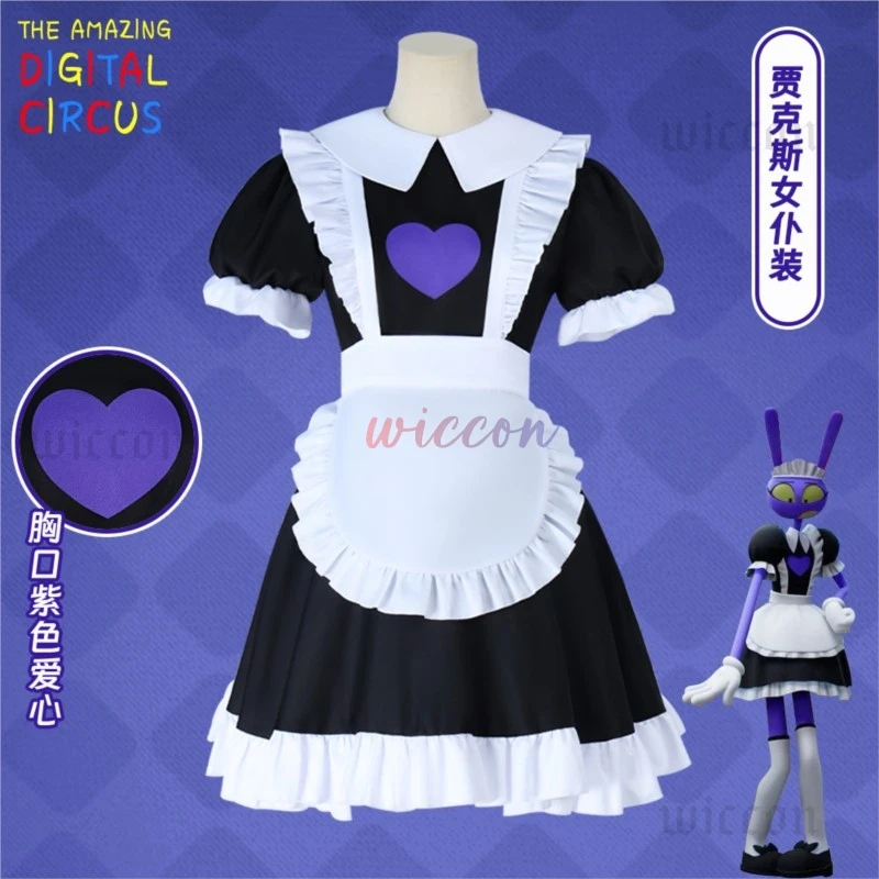 The Amazing Digital Circus Jax Maid Cosplay Cartoon Dress Halloween For Boys Girls
