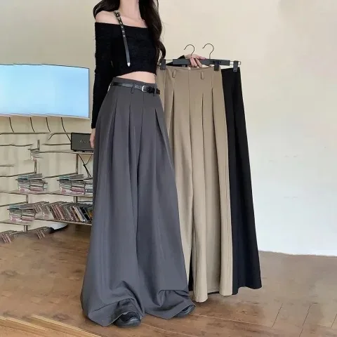 سيدة الصيف عالية الخصر السراويل رقيقة النساء مريحة مستقيم الساق دعوى السراويل الفتيات كل مباراة العمل الكلاسيكية الأساسية بنطلون