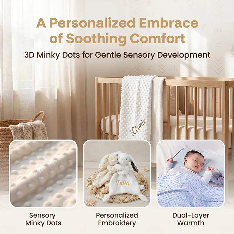 Personalized Baby Blanket with Custom Embroidered Name, Stroller Doll & Rabbit Comforter - Stuffed Animals & Plush, Classic Toys
