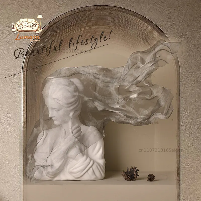 Linglian light luxury veil girl sculpture ornament high-end niche cream style artwork living room entrance French decoration