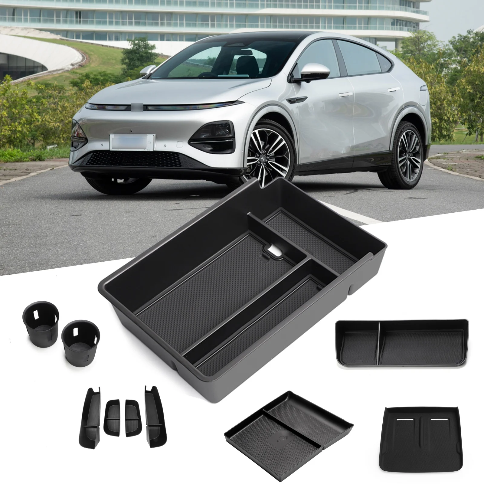 

for Xpeng G6 2023 2024 Car Central Storage Box Cup Holder Armrest Dashboard Tray Interior Accessories Organizer Tidying Black