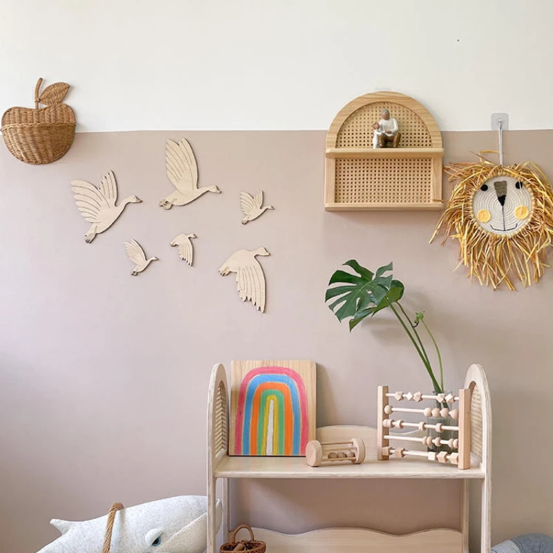 Kids Room Swan Wall Decoration Wooden WildGeese Wall Stickers Nursery Decor Neutral Kids Room Wall Decor