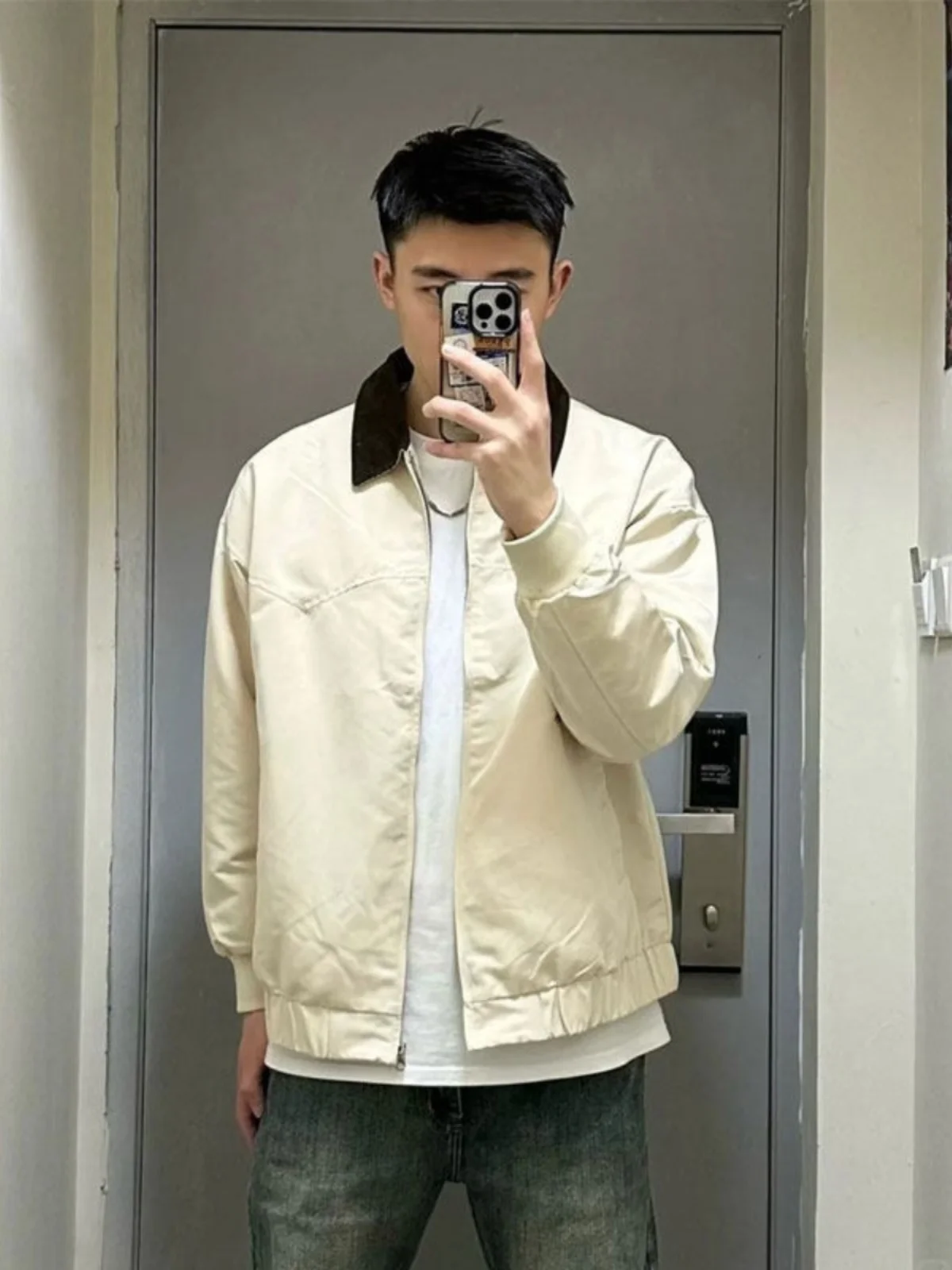 

New 2024 Khaki ort Baseball Jaet Men's American Retro Detroit Workwear Cleanfit Outerwear Zipper Decorated Loose Fit Yout...