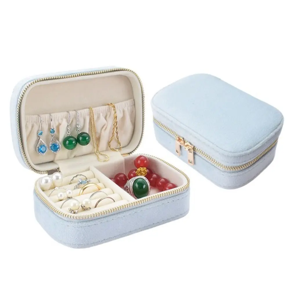

Zipper Closure Jewelery Storage Case Square Velvet Portable Jewelry Box Exquisite Flannel Lining Travel Jewelry Display Stand