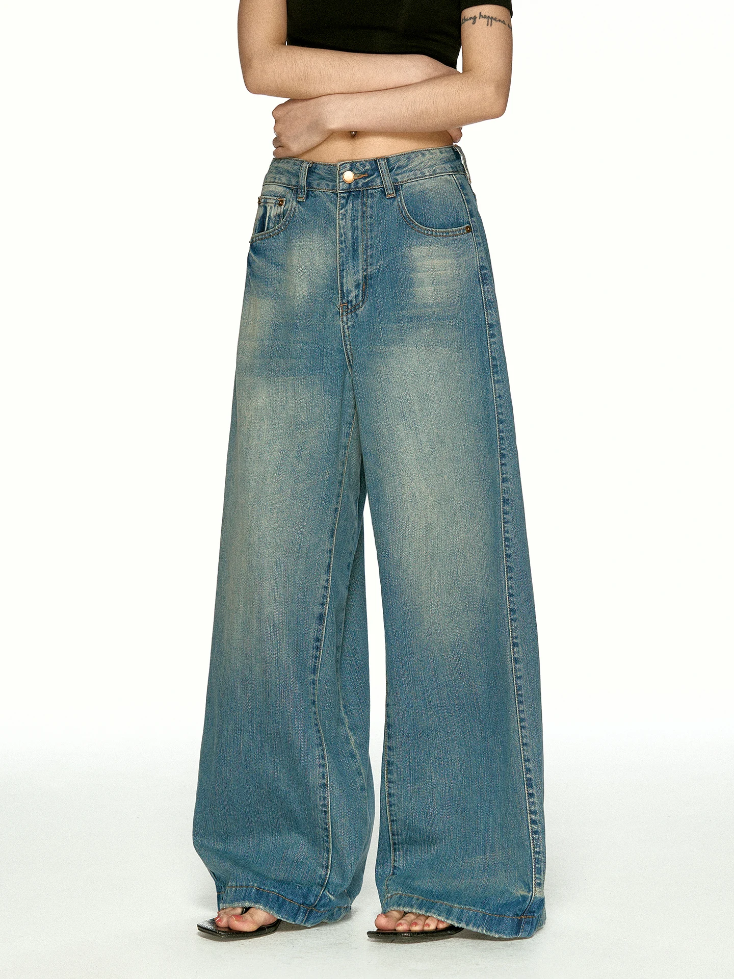Aaisup American Style Wide Leg Denim Jeans Women Summer New Loose Straight Bamboo Texture Long Pants Slimming Versatile Floor...