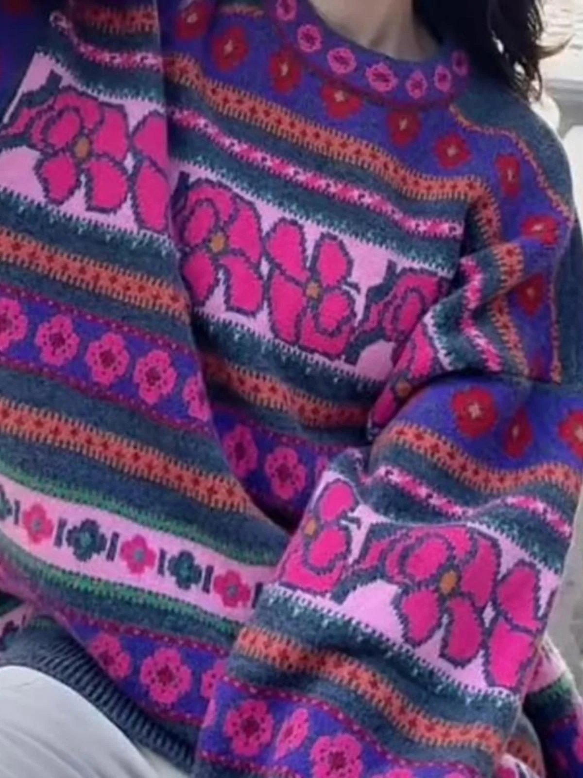 

Фиолетовый вязаный свитер женский, повседневный, свободный, модный, осенне-зимний, в стиле лэйзи, с цветовыми блоками, универсальный, удобный, мягкий трикотаж