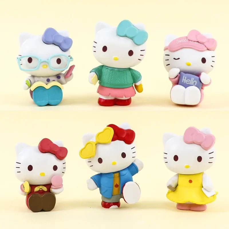 Sanrio Hello Kitty Linda serie Semana Personaje de Anime muñeca periférica Linda decoración de la habitación de escritorio adornos regalos de cumpleaños