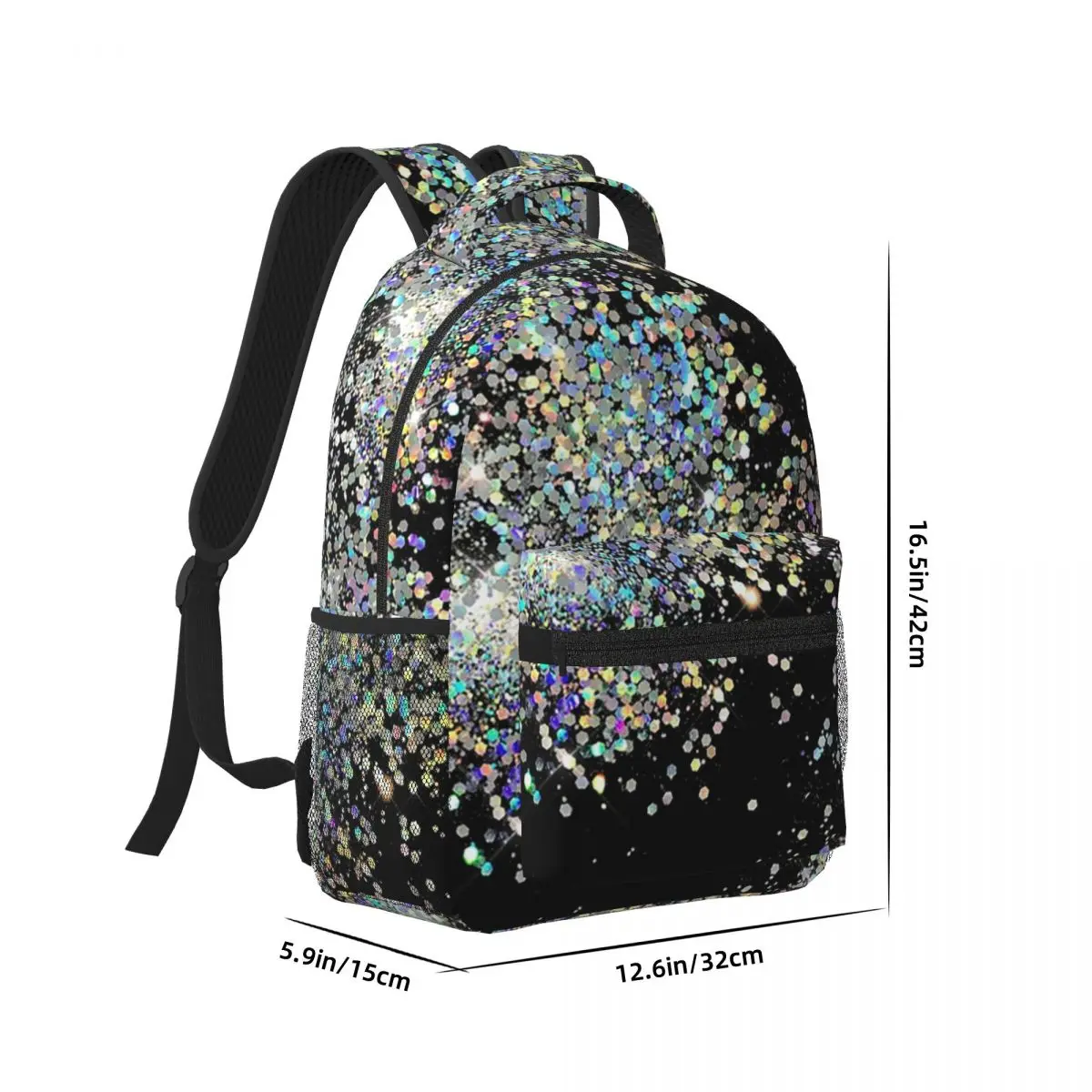 Black And Multicolor Sequins Faux Backpacks Boys Girls Bookbag Students School Bags Portability Travel Rucksack Shoulder Bag