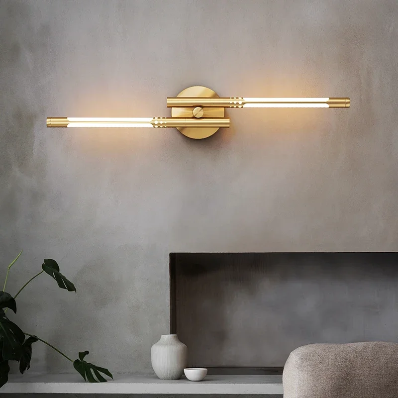 

JMZM Modern Copper Wall Lamp Single/Double Head LED Wall Light Bedroom Bedside Living room Background Minimalist Corridor Aisle