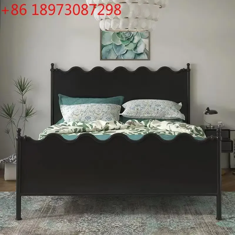 American country solid wood double bed French retro wave ripple medium ancient bed