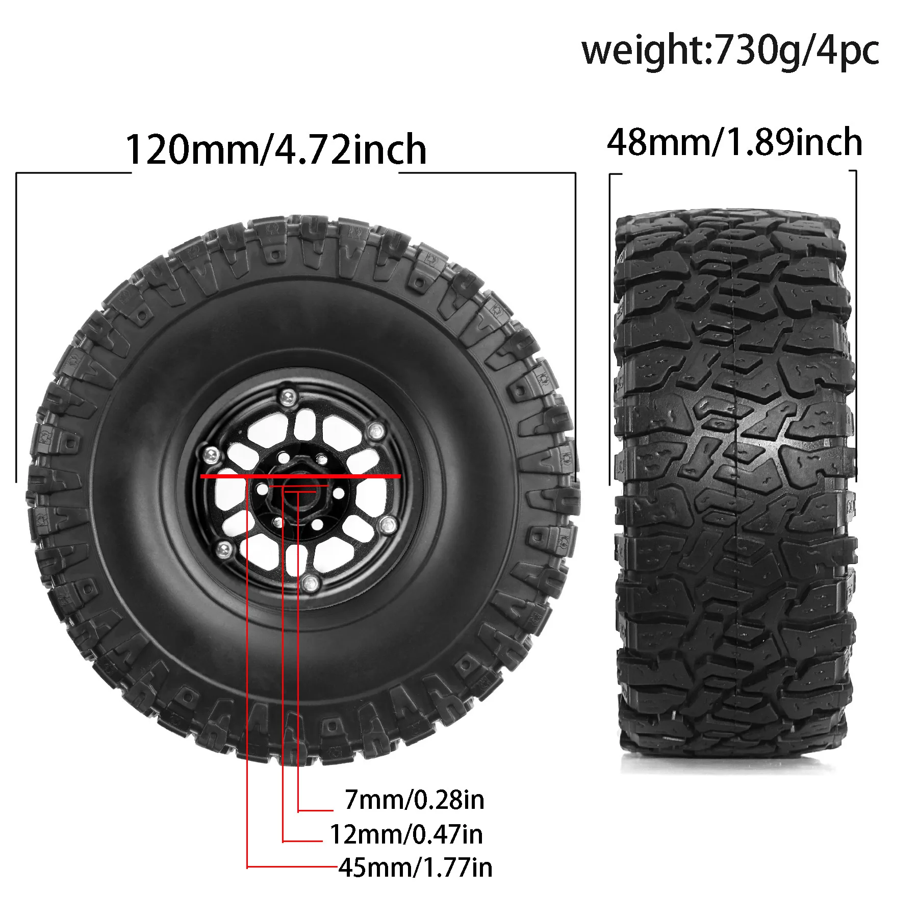 4pcs modelo RC pneus de carro RC 1/8 para KM Thor Tank 300 pneus de diâmetro externo 120MM + conjunto de cubo de metal R335