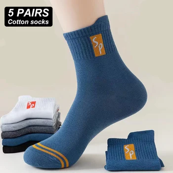 5 paires de nouvelles chaussettes de sport pour hommes en coton de haute qualité décontracté affaires marche chaussettes printemps automne mode pour hommes taille EU38-45